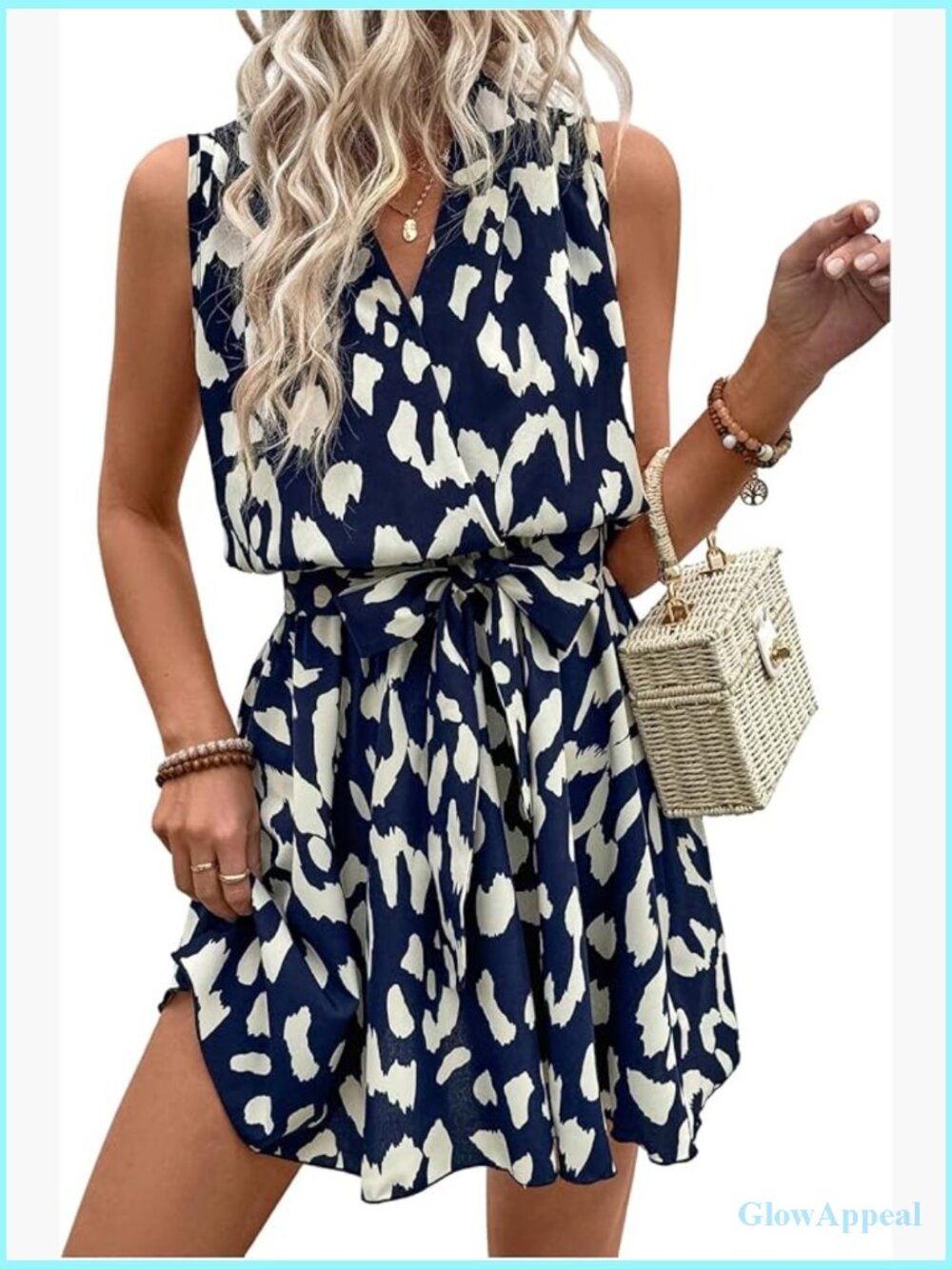 Sleeveless V Neck Wrap A Line Flowy Belted Short Dress